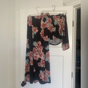 Sage Black Floral Cropped Shirt and Skirt